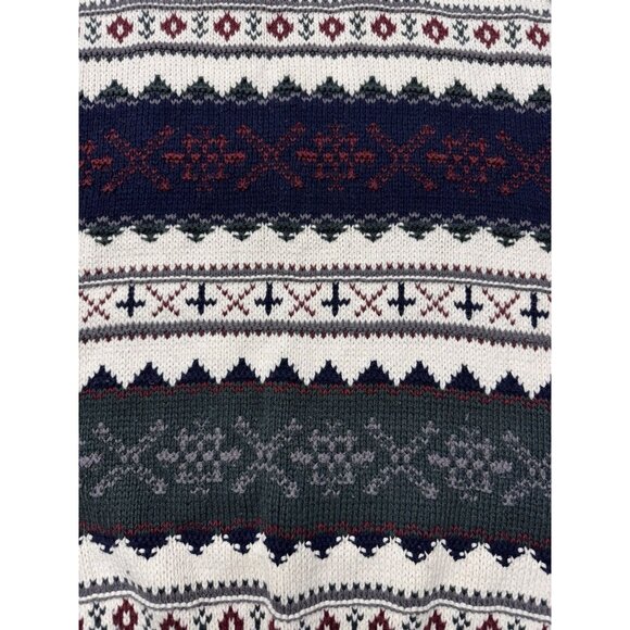 Vtg Savile Row Mens M Sweater Chunky Fair Isle Long Sleeve Rag Cotton Crewneck - Picture 3 of 8